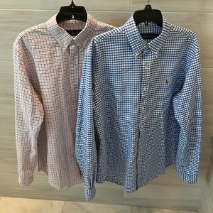LOT (2) Mens Ralph Lauren Long Sleeve Button Dn Shirts Sz Large Plaid Patterns